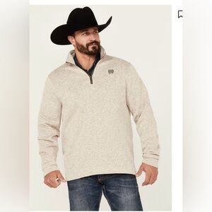 Cinch Men's Cream Heather Quarter-Zip Pullover. Size XL